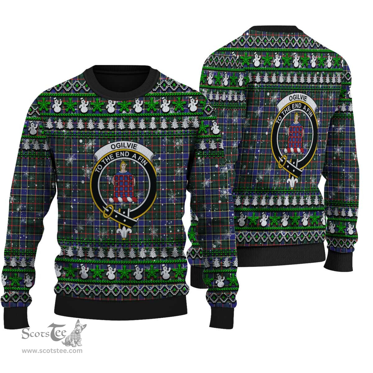 Scottish Ogilvie Hunting Modern Clan Crest Tartan Ugly Christmas Sweater - Plaid Family Ugly Sweater Scottish Plaid Tartan Plaid - ScotsTee - scotstee.com