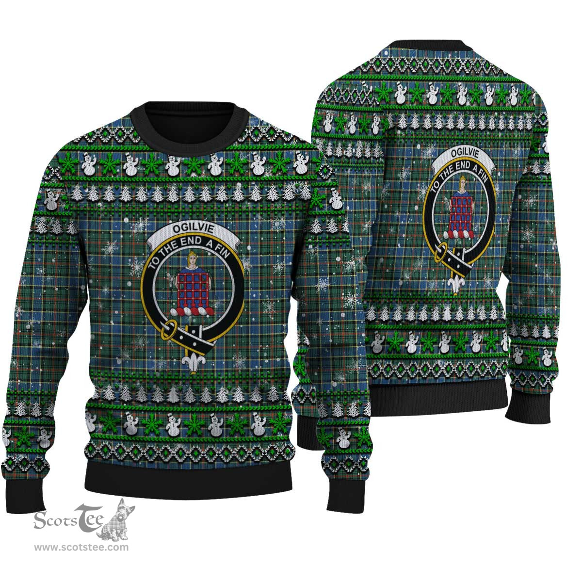 Scottish Ogilvie Hunting Ancient Clan Crest Tartan Ugly Christmas Sweater - Plaid Family Ugly Sweater Scottish Plaid Tartan Plaid - ScotsTee - scotstee.com