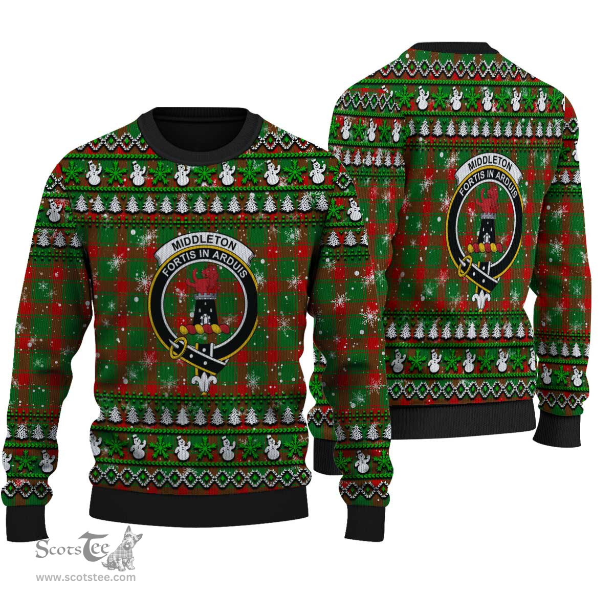 Scottish Middleton Modern Clan Crest Tartan Ugly Christmas Sweater - Plaid Family Ugly Sweater Scottish Plaid Tartan Plaid - ScotsTee - scotstee.com