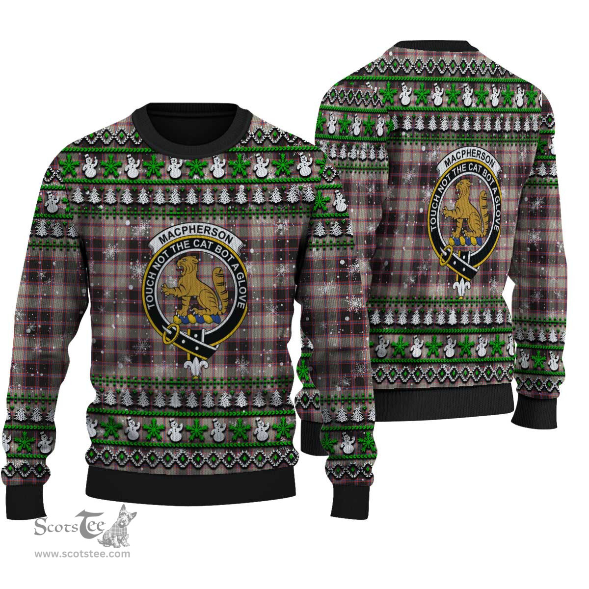 Scottish MacPherson Hunting Ancient Clan Crest Tartan Ugly Christmas Sweater - Plaid Family Ugly Sweater Scottish Plaid Tartan Plaid - ScotsTee - scotstee.com