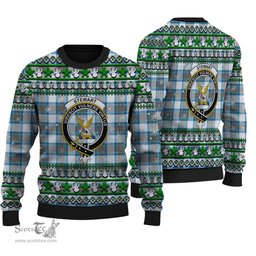 Scottish Stewart Muted Blue Clan Crest Tartan Ugly Christmas Sweater - Plaid Family Ugly Sweater Scottish Plaid Tartan Plaid - ScotsTee - scotstee.com