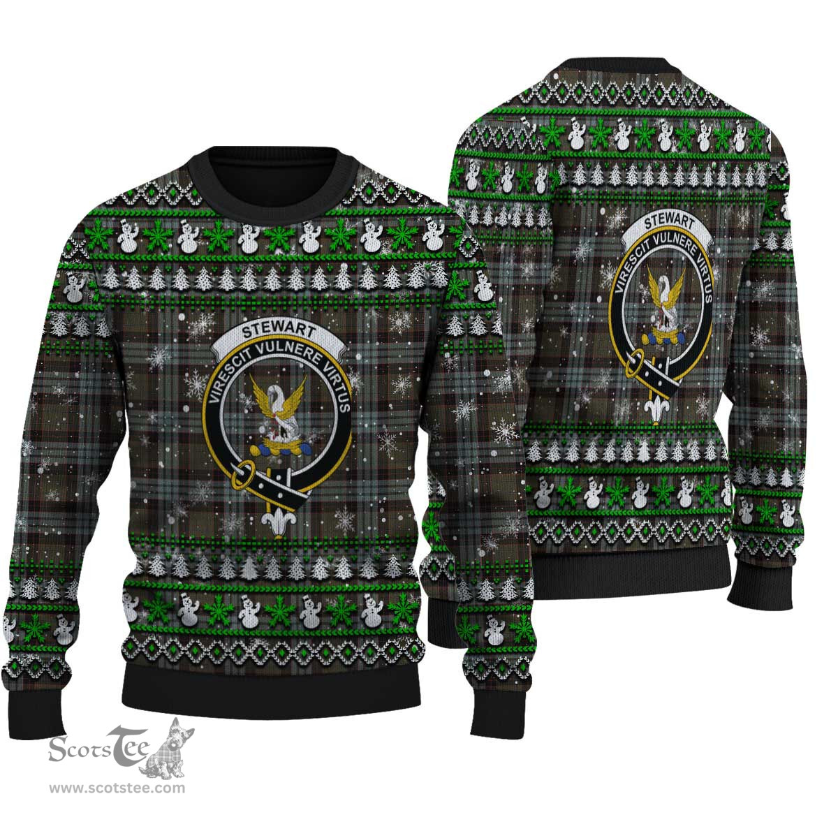 Scottish Stewart Old Weathered Clan Crest Tartan Ugly Christmas Sweater - Plaid Family Ugly Sweater Scottish Plaid Tartan Plaid - ScotsTee - scotstee.com