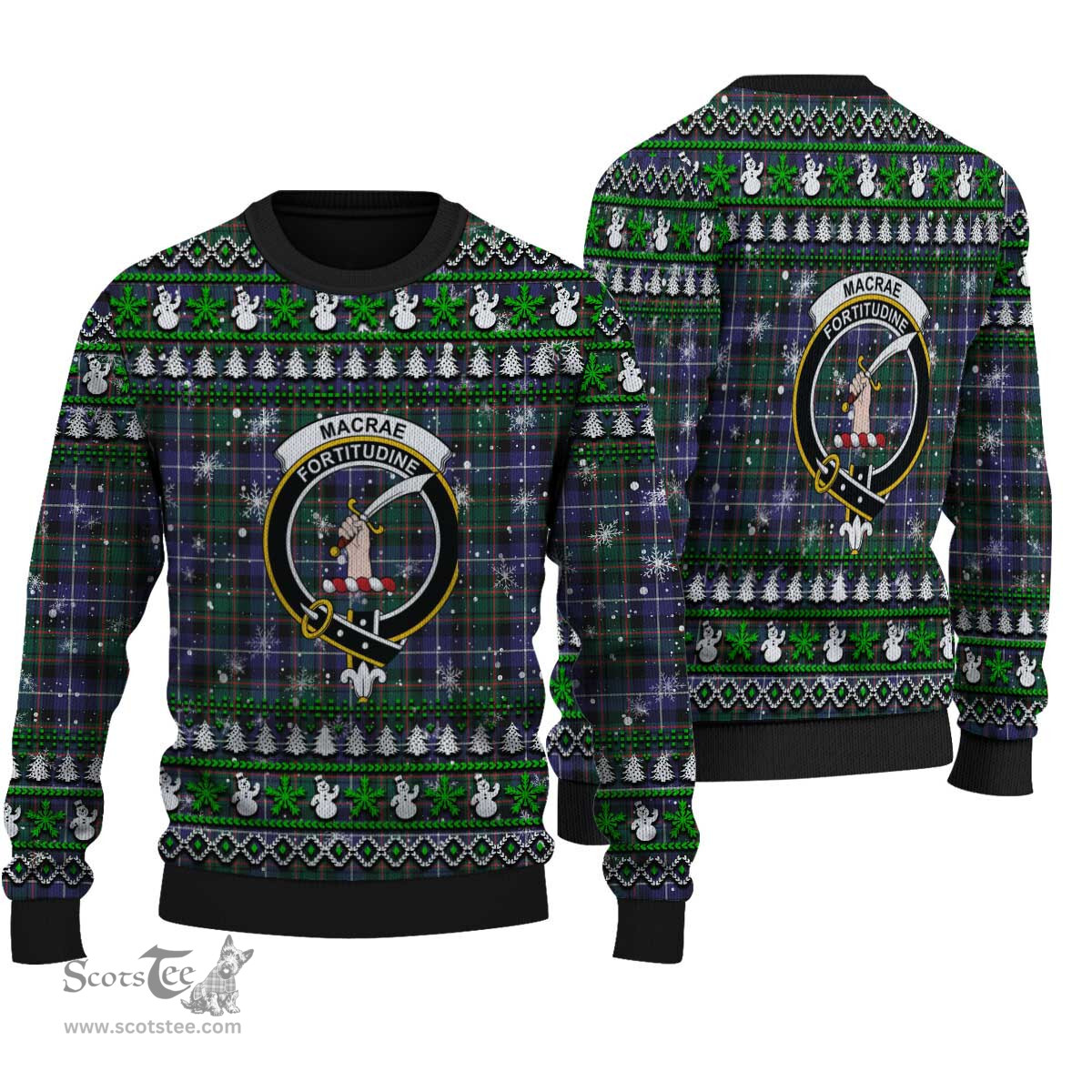 Scottish MacRae Hunting Modern Clan Crest Tartan Ugly Christmas Sweater - Plaid Family Ugly Sweater Scottish Plaid Tartan Plaid - ScotsTee - scotstee.com