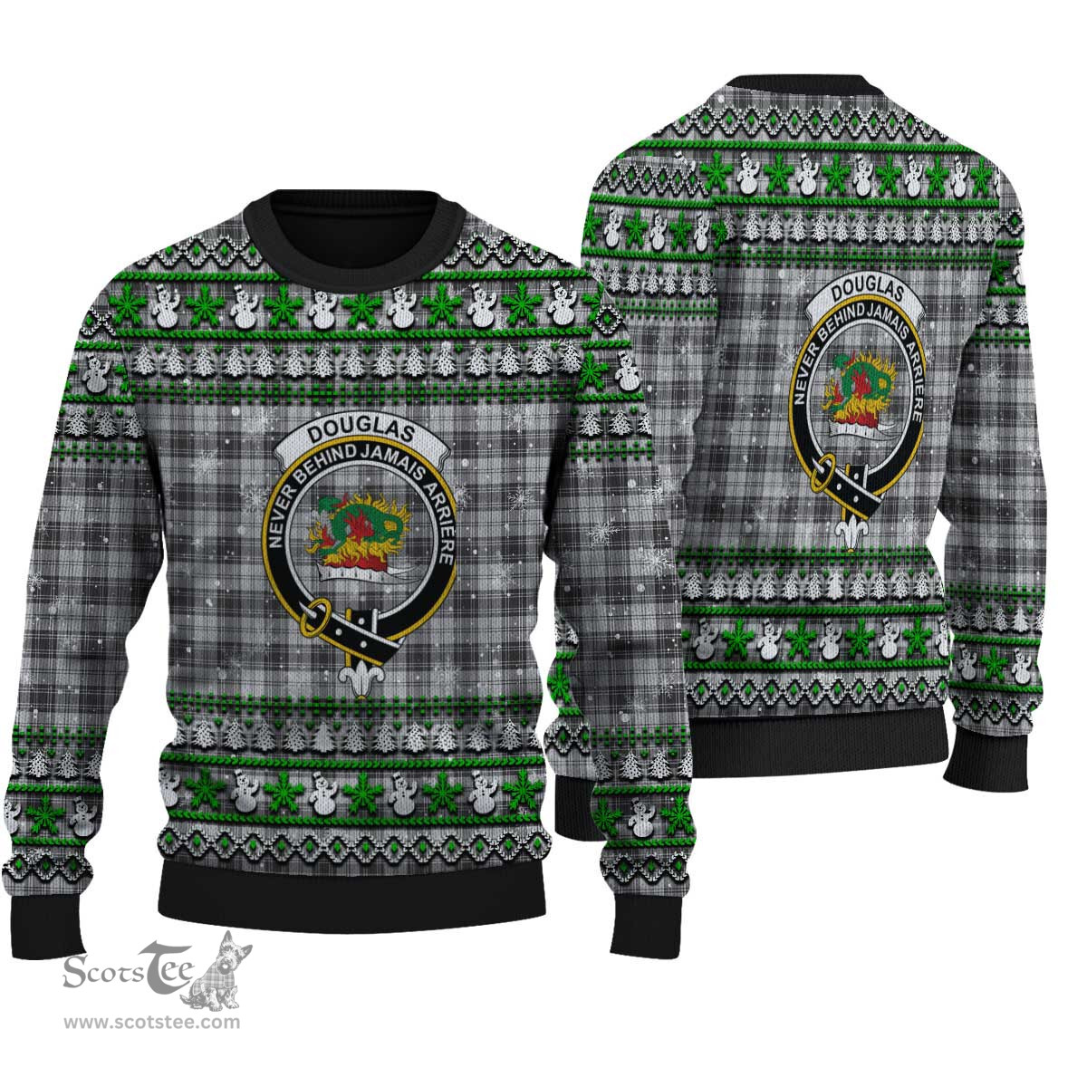 Scottish Douglas Grey Modern Clan Crest Tartan Ugly Christmas Sweater - Plaid Family Ugly Sweater Scottish Plaid Tartan Plaid - ScotsTee - scotstee.com