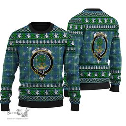 Scottish Hamilton Hunting Ancient Clan Crest Tartan Ugly Christmas Sweater - Plaid Family Ugly Sweater Scottish Plaid Tartan Plaid - ScotsTee - scotstee.com