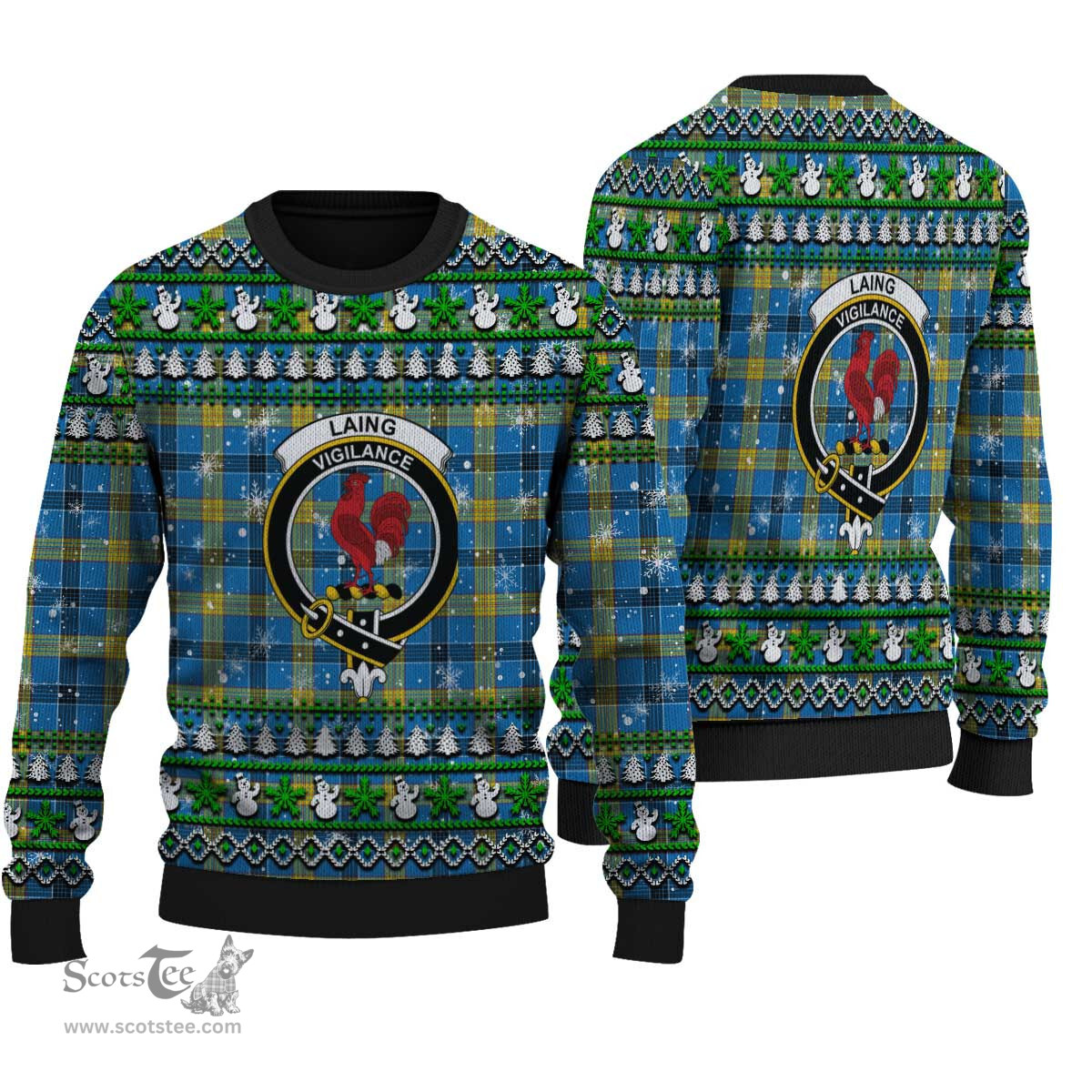 Scottish Laing Clan Crest Tartan Ugly Christmas Sweater - Plaid Family Ugly Sweater Scottish Plaid Tartan Plaid - ScotsTee - scotstee.com