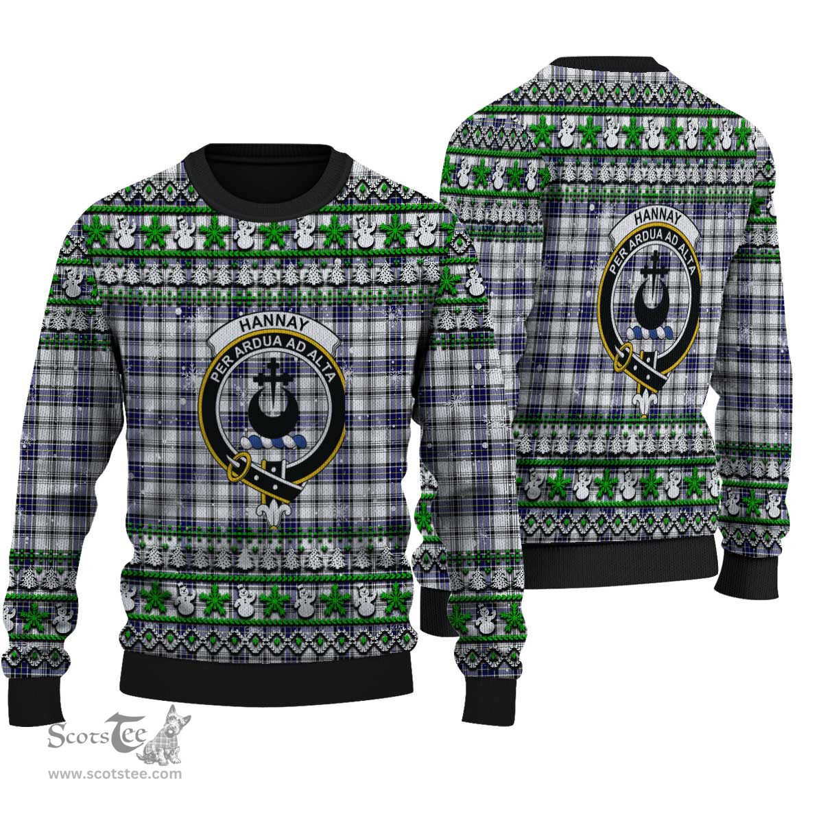 Scottish Hannay Modern Clan Crest Tartan Ugly Christmas Sweater - Plaid Family Ugly Sweater Scottish Plaid Tartan Plaid - ScotsTee - scotstee.com
