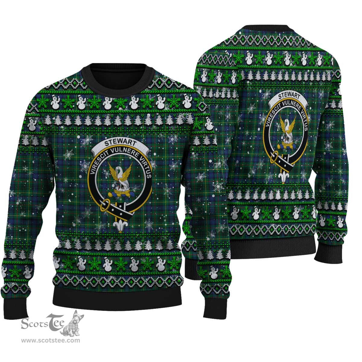 Scottish Stewart Hunting Modern Clan Crest Tartan Ugly Christmas Sweater - Plaid Family Ugly Sweater Scottish Plaid Tartan Plaid - ScotsTee - scotstee.com