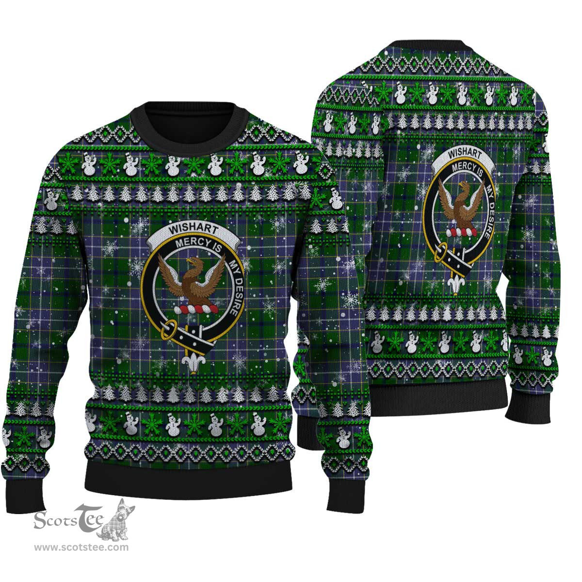 Scottish Wishart Hunting Modern Clan Crest Tartan Ugly Christmas Sweater - Plaid Family Ugly Sweater Scottish Plaid Tartan Plaid - ScotsTee - scotstee.com
