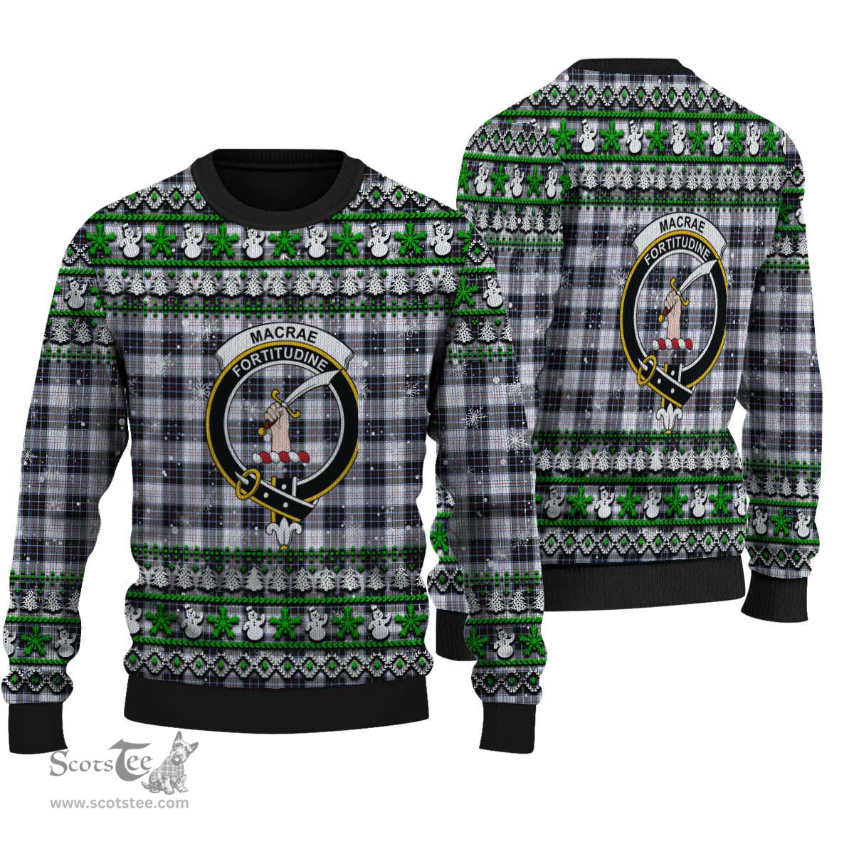Scottish MacRae Dress Modern Clan Crest Tartan Ugly Christmas Sweater - Plaid Family Ugly Sweater Scottish Plaid Tartan Plaid - ScotsTee - scotstee.com