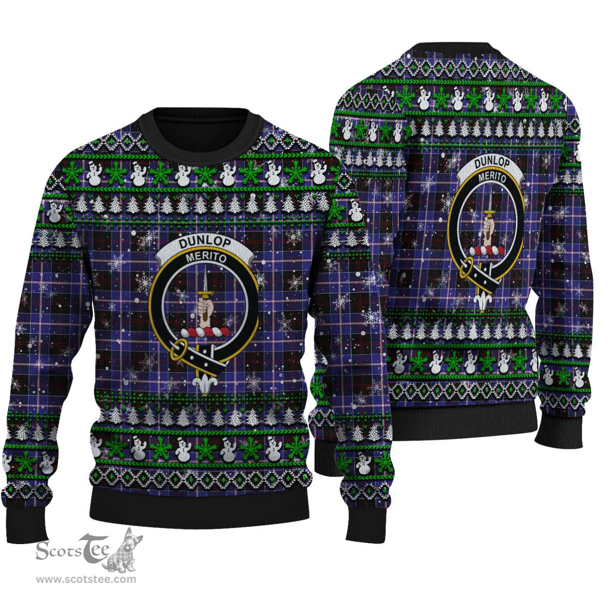 Scottish Dunlop Modern Clan Crest Tartan Ugly Christmas Sweater - Plaid Family Ugly Sweater Scottish Plaid Tartan Plaid - ScotsTee - scotstee.com