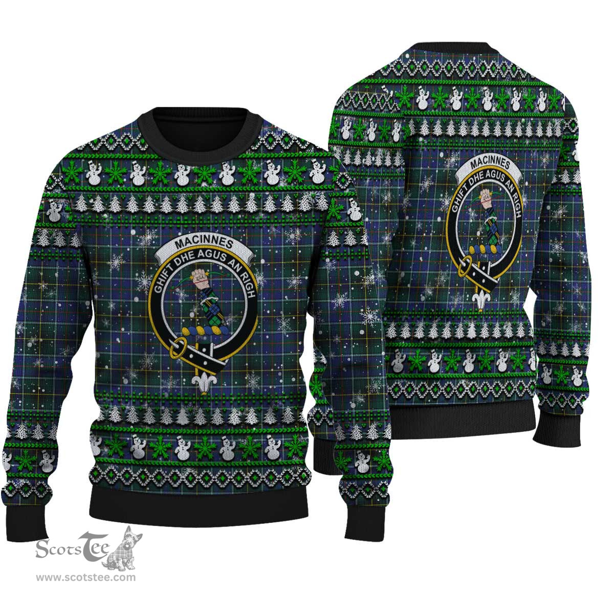 Scottish MacInnes Modern Clan Crest Tartan Ugly Christmas Sweater - Plaid Family Ugly Sweater Scottish Plaid Tartan Plaid - ScotsTee - scotstee.com