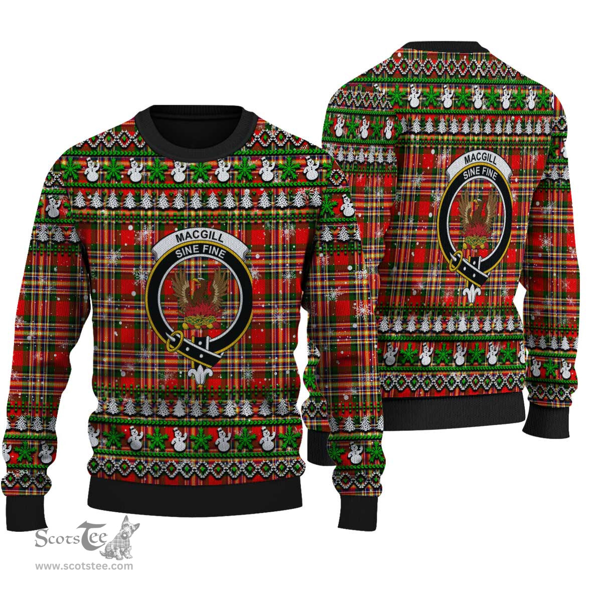 Scottish MacGill Modern Clan Crest Tartan Ugly Christmas Sweater - Plaid Family Ugly Sweater Scottish Plaid Tartan Plaid - ScotsTee - scotstee.com