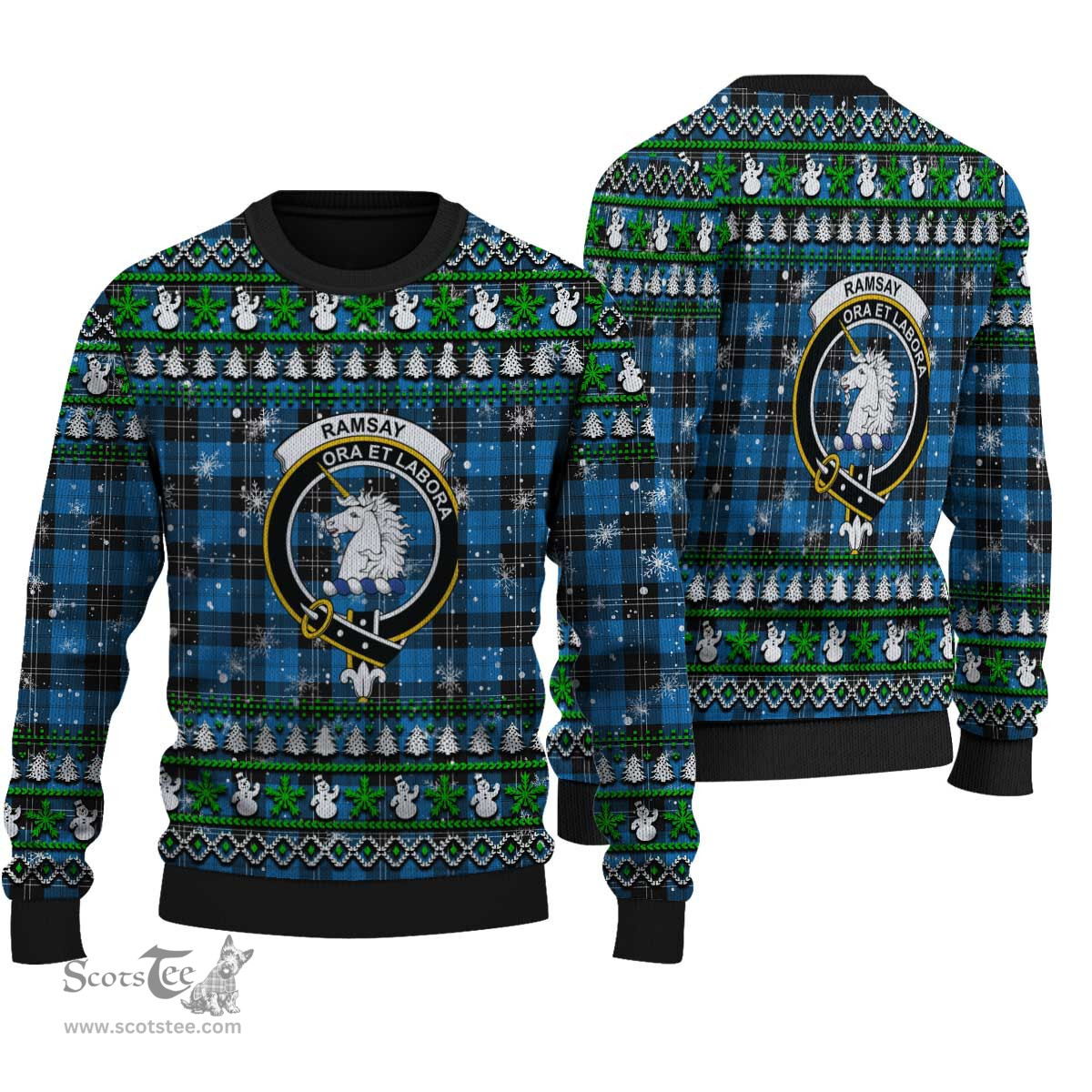 Scottish Ramsay Blue Ancient Clan Crest Tartan Ugly Christmas Sweater - Plaid Family Ugly Sweater Scottish Plaid Tartan Plaid - ScotsTee - scotstee.com