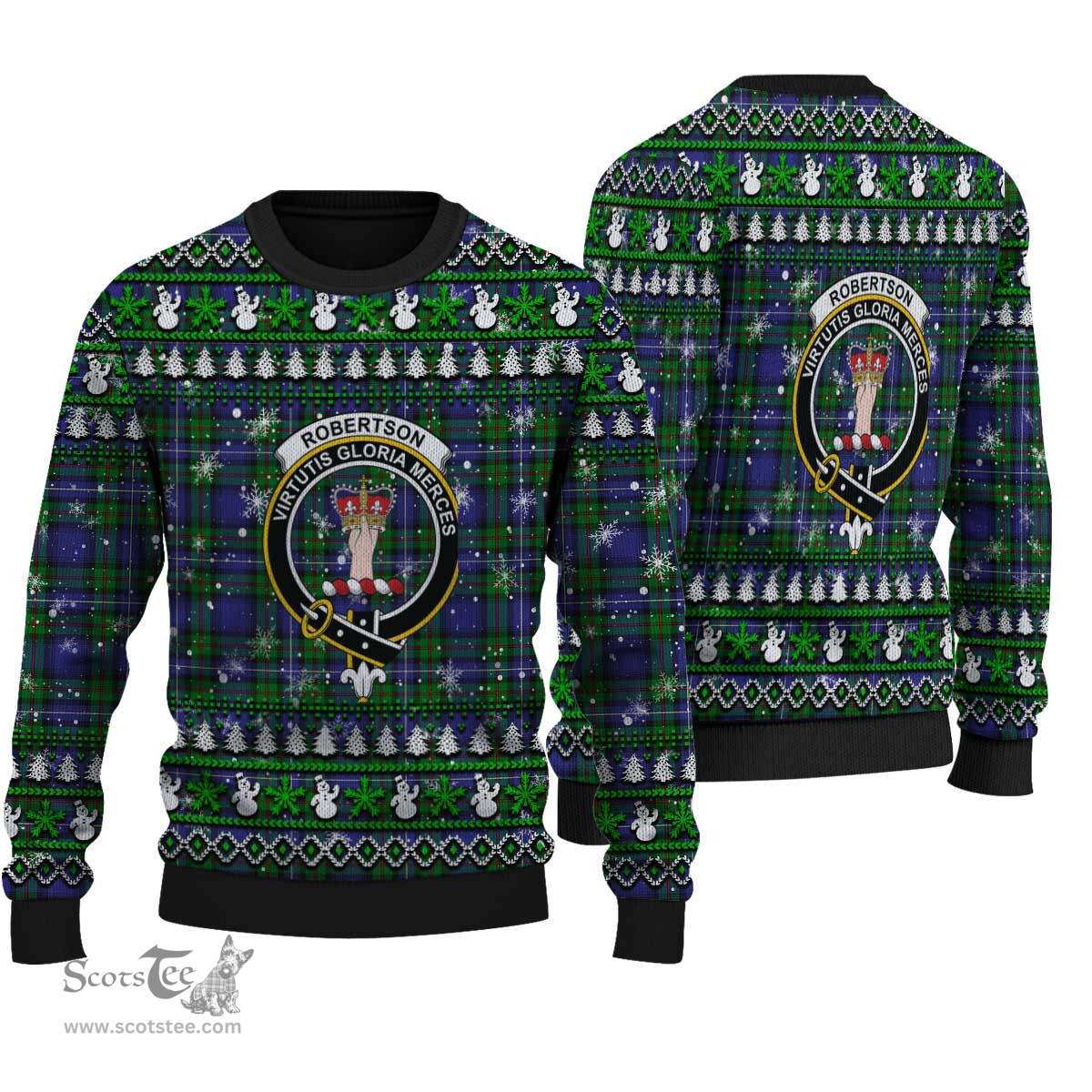Scottish Robertson Hunting Modern Clan Crest Tartan Ugly Christmas Sweater - Plaid Family Ugly Sweater Scottish Plaid Tartan Plaid - ScotsTee - scotstee.com
