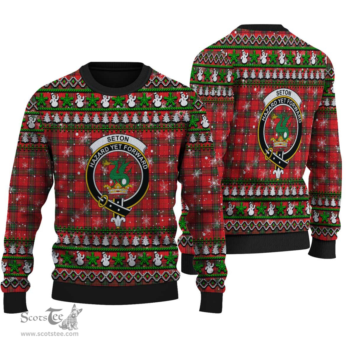 Scottish Seton Modern Clan Crest Tartan Ugly Christmas Sweater - Plaid Family Ugly Sweater Scottish Plaid Tartan Plaid - ScotsTee - scotstee.com