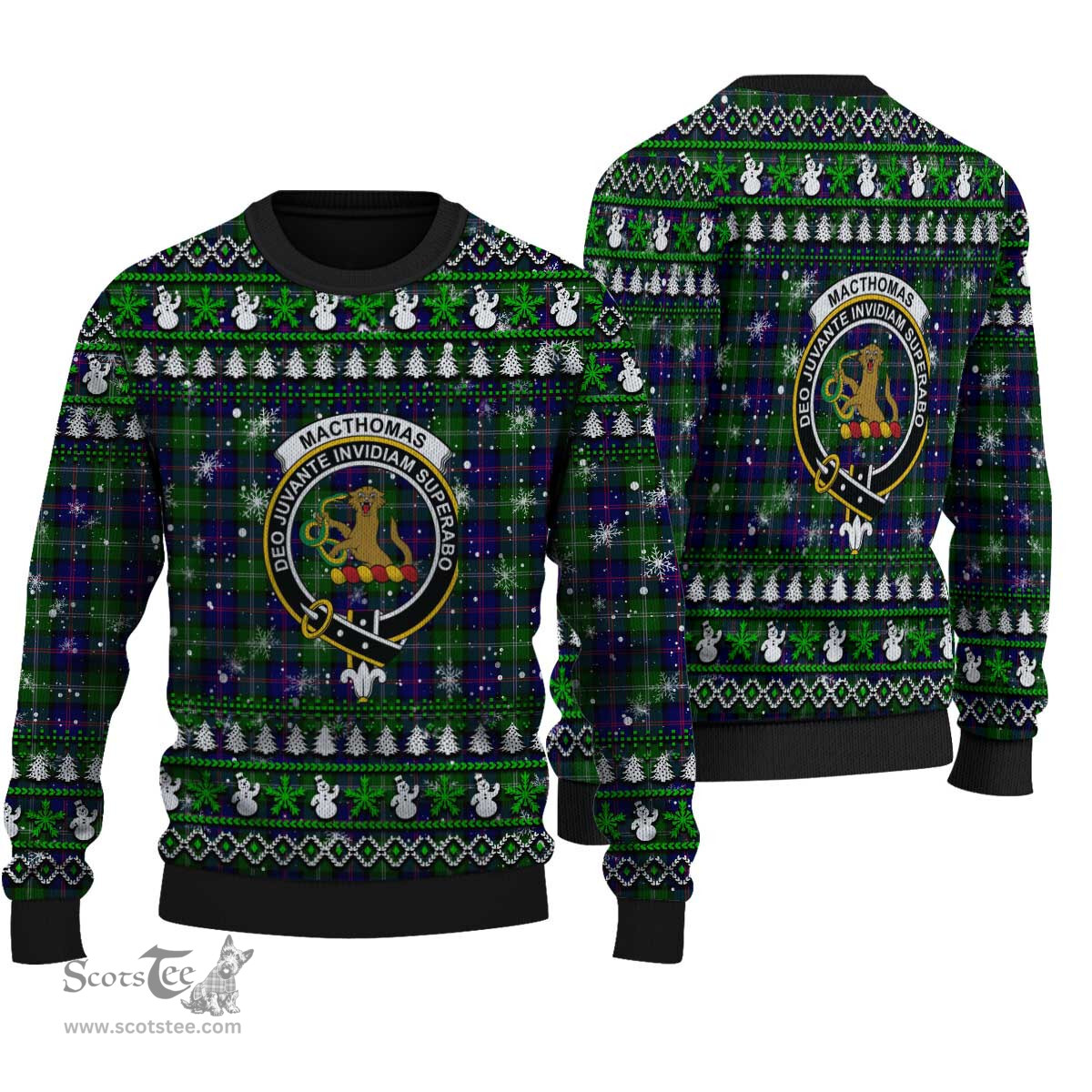 Scottish MacThomas Modern Clan Crest Tartan Ugly Christmas Sweater - Plaid Family Ugly Sweater Scottish Plaid Tartan Plaid - ScotsTee - scotstee.com