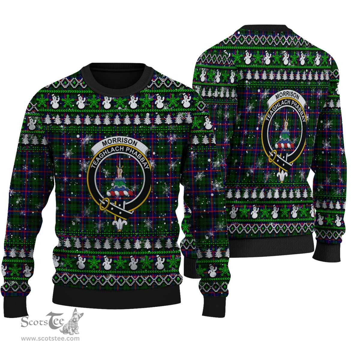 Scottish Morrison Modern Clan Crest Tartan Ugly Christmas Sweater - Plaid Family Ugly Sweater Scottish Plaid Tartan Plaid - ScotsTee - scotstee.com