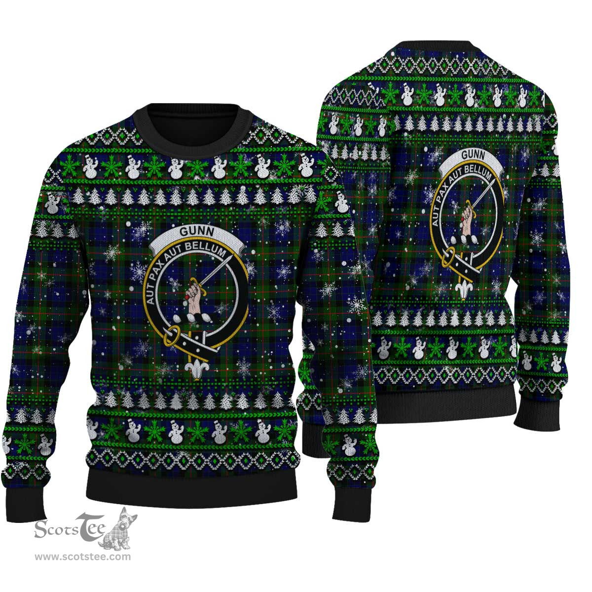 Scottish Gunn Modern Clan Crest Tartan Ugly Christmas Sweater - Plaid Family Ugly Sweater Scottish Plaid Tartan Plaid - ScotsTee - scotstee.com