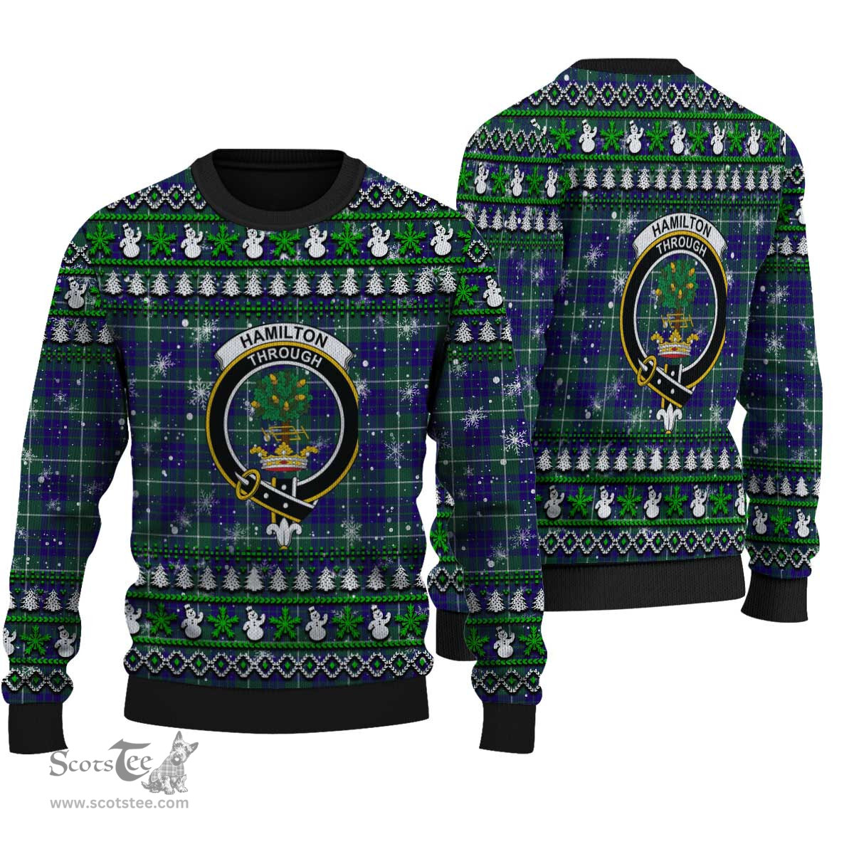 Scottish Hamilton Hunting Modern Clan Crest Tartan Ugly Christmas Sweater - Plaid Family Ugly Sweater Scottish Plaid Tartan Plaid - ScotsTee - scotstee.com