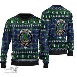 Scottish Hamilton Hunting Modern Clan Crest Tartan Ugly Christmas Sweater - Plaid Family Ugly Sweater Scottish Plaid Tartan Plaid - ScotsTee - scotstee.com