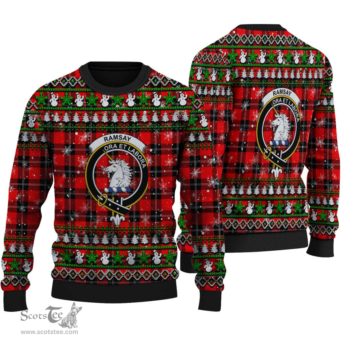 Scottish Ramsay Modern Clan Crest Tartan Ugly Christmas Sweater - Plaid Family Ugly Sweater Scottish Plaid Tartan Plaid - ScotsTee - scotstee.com