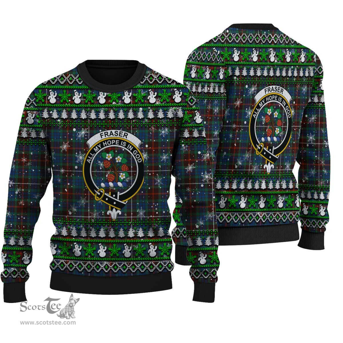Scottish Fraser Hunting Ancient Clan Crest Tartan Ugly Christmas Sweater - Plaid Family Ugly Sweater Scottish Plaid Tartan Plaid - ScotsTee - scotstee.com