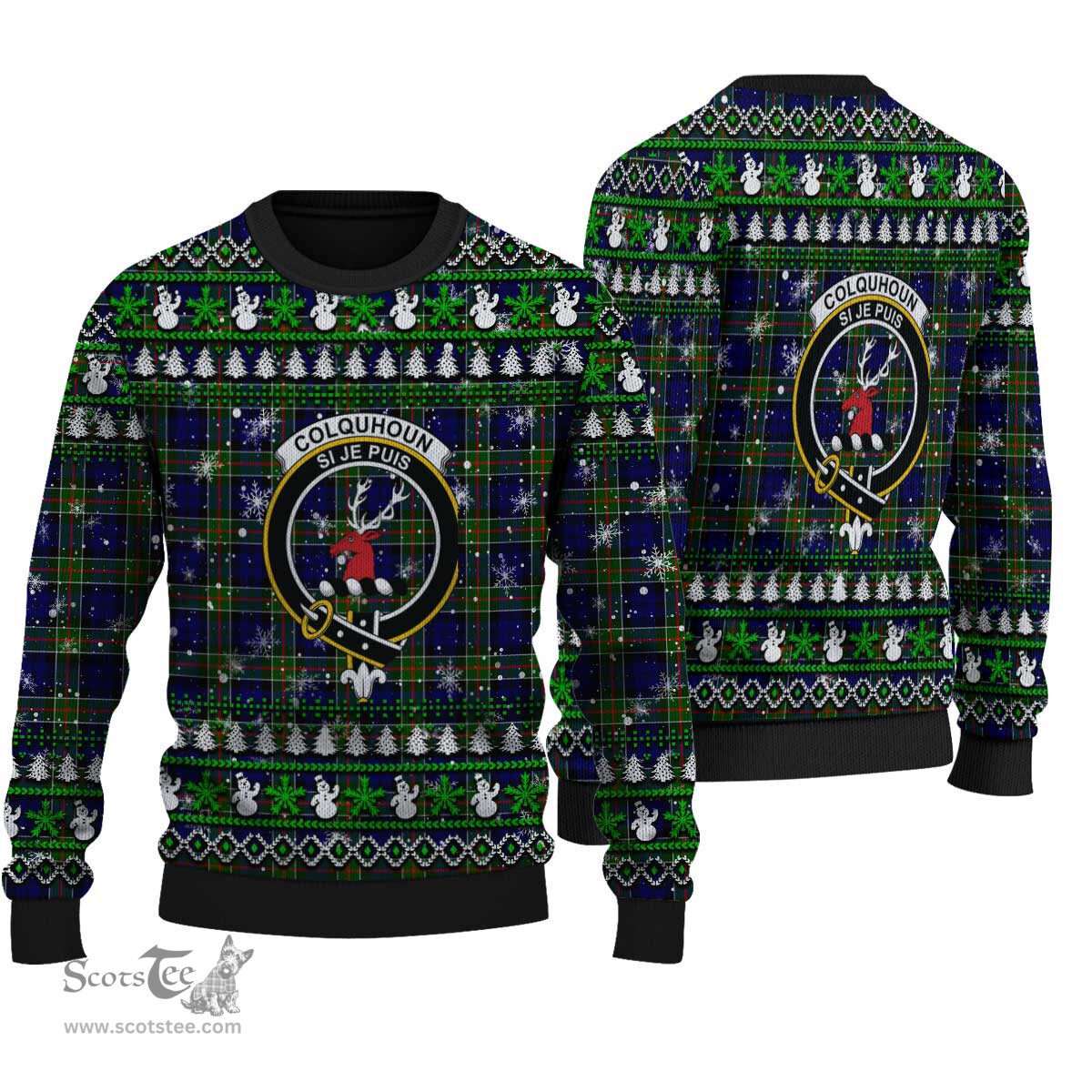 Scottish Colquhoun Modern Clan Crest Tartan Ugly Christmas Sweater - Plaid Family Ugly Sweater Scottish Plaid Tartan Plaid - ScotsTee - scotstee.com