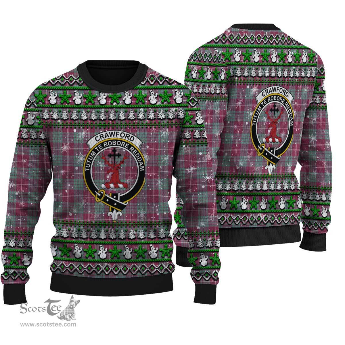 Scottish Crawford Ancient Clan Crest Tartan Ugly Christmas Sweater - Plaid Family Ugly Sweater Scottish Plaid Tartan Plaid - ScotsTee - scotstee.com
