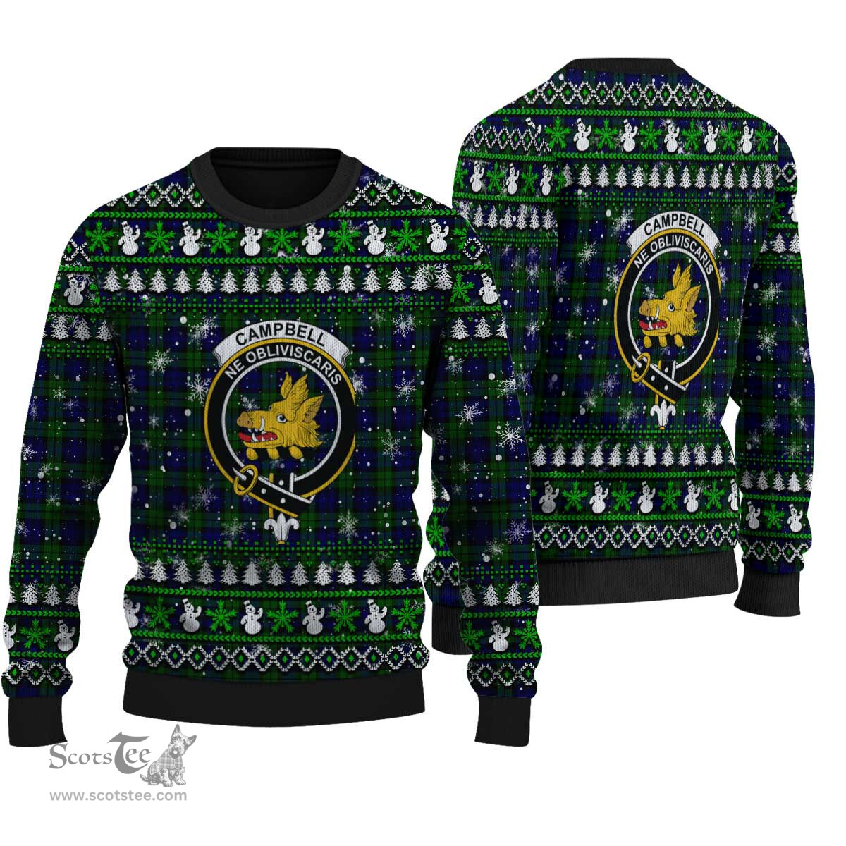Scottish Campbell Modern Clan Crest Tartan Ugly Christmas Sweater - Plaid Family Ugly Sweater Scottish Plaid Tartan Plaid - ScotsTee - scotstee.com