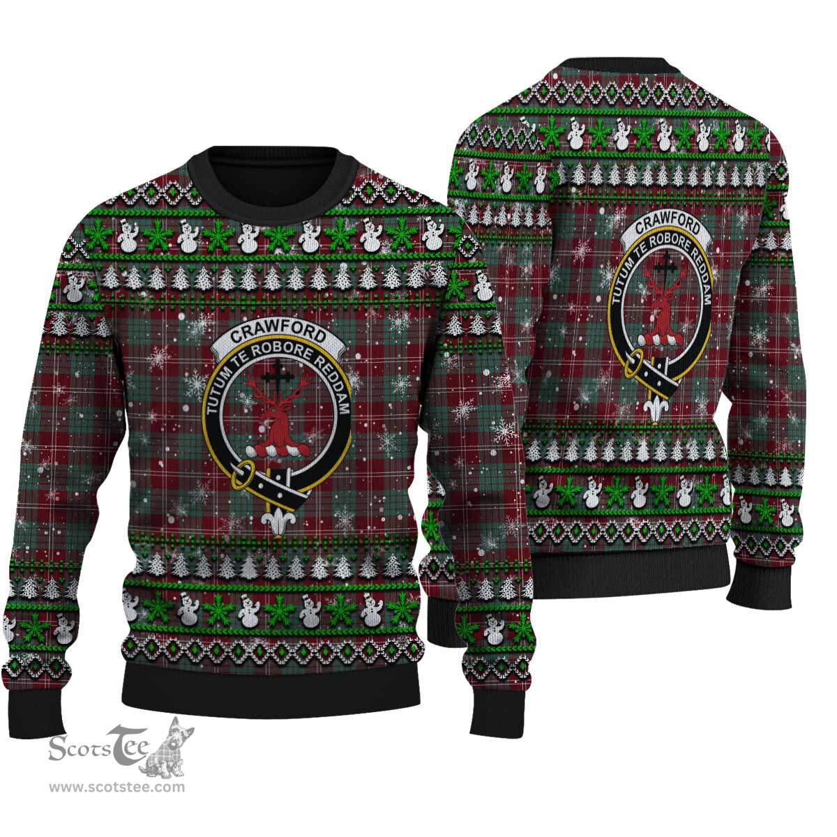 Scottish Crawford Modern Clan Crest Tartan Ugly Christmas Sweater - Plaid Family Ugly Sweater Scottish Plaid Tartan Plaid - ScotsTee - scotstee.com