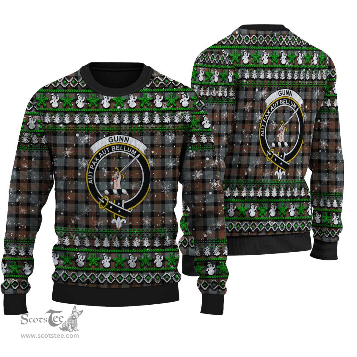 Scottish Gunn Weathered Clan Crest Tartan Ugly Christmas Sweater - Plaid Family Ugly Sweater Scottish Plaid Tartan Plaid - ScotsTee - scotstee.com
