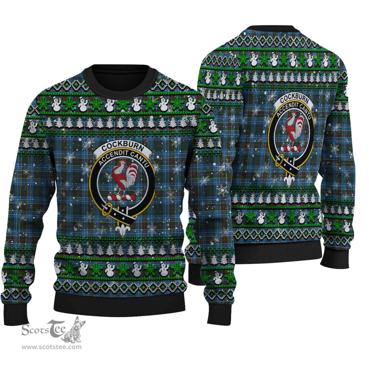 Scottish Cockburn Modern Clan Crest Tartan Ugly Christmas Sweater - Plaid Family Ugly Sweater Scottish Plaid Tartan Plaid - ScotsTee - scotstee.com