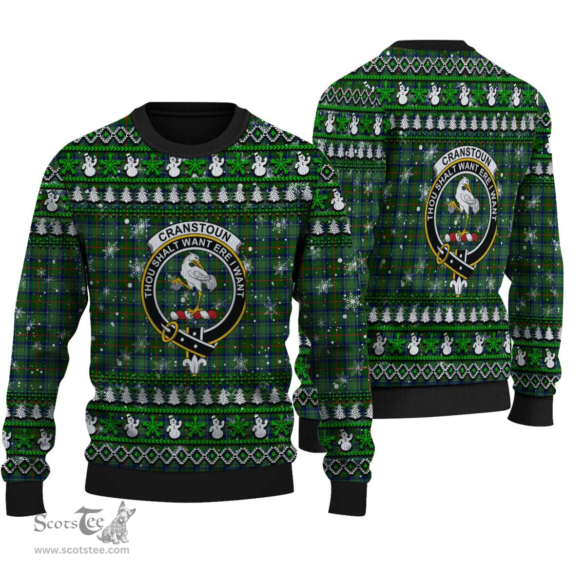 Scottish Cranstoun Clan Crest Tartan Ugly Christmas Sweater - Plaid Family Ugly Sweater Scottish Plaid Tartan Plaid - ScotsTee - scotstee.com