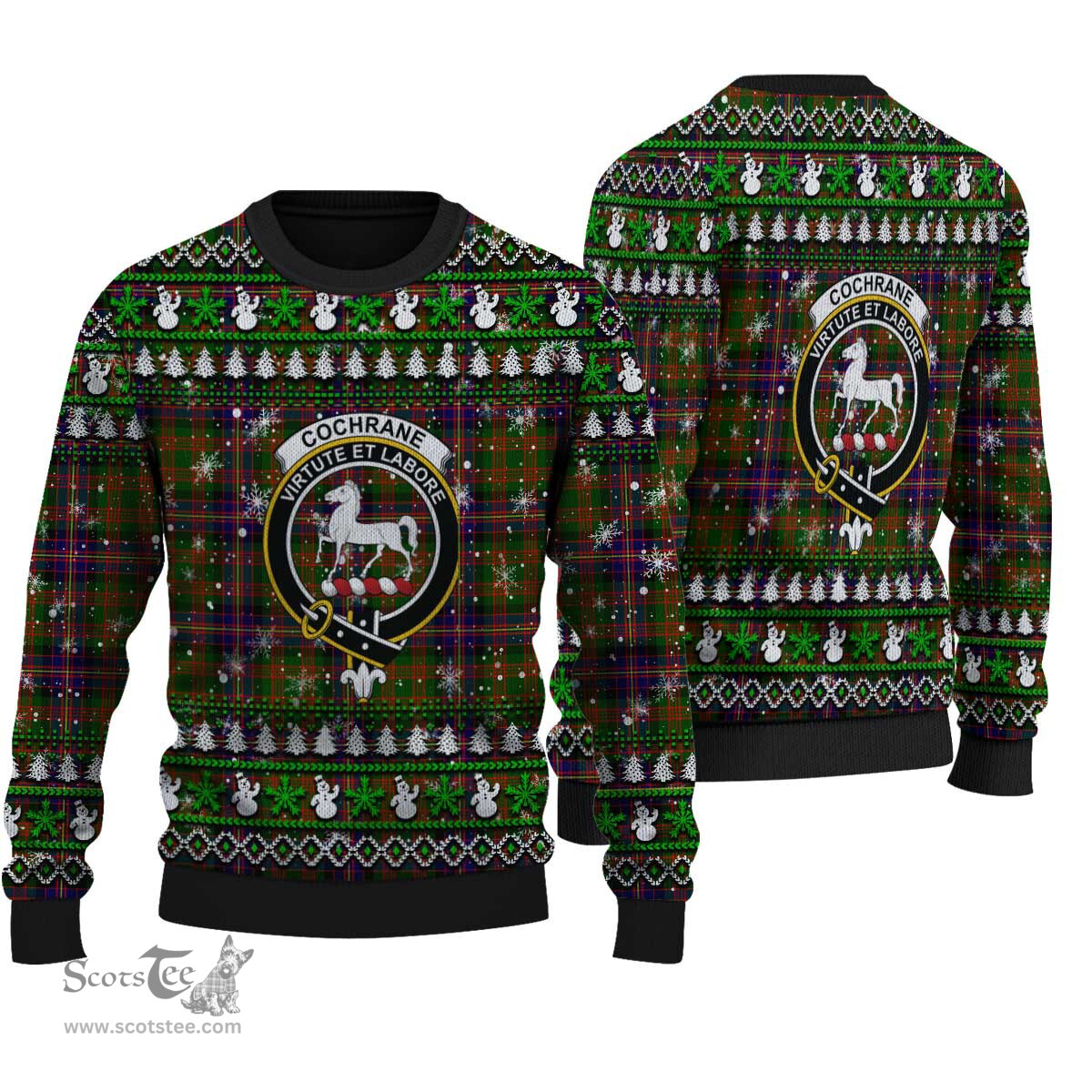 Scottish Cochrane Modern Clan Crest Tartan Ugly Christmas Sweater - Plaid Family Ugly Sweater Scottish Plaid Tartan Plaid - ScotsTee - scotstee.com