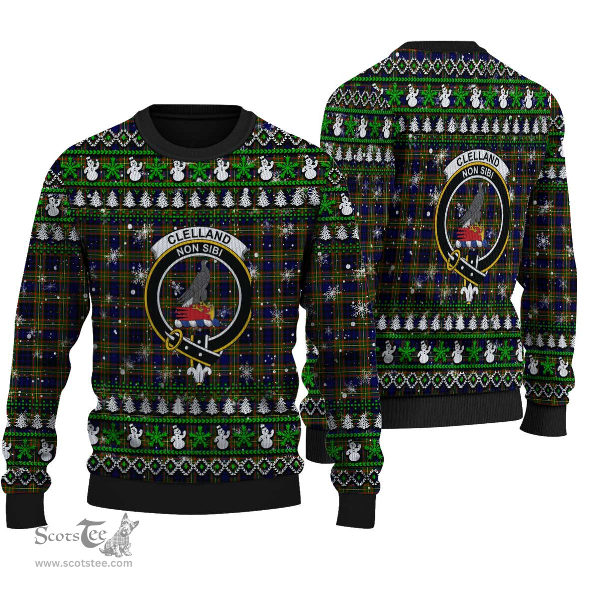 Scottish Clelland Modern Clan Crest Tartan Ugly Christmas Sweater - Plaid Family Ugly Sweater Scottish Plaid Tartan Plaid - ScotsTee - scotstee.com