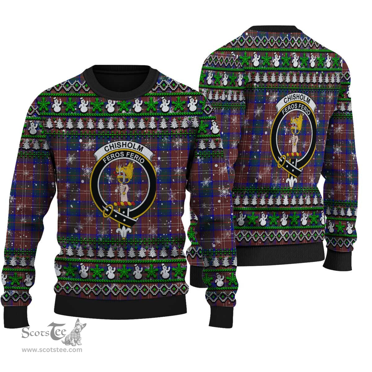Scottish Chisholm Hunting Modern Clan Crest Tartan Ugly Christmas Sweater - Plaid Family Ugly Sweater Scottish Plaid Tartan Plaid - ScotsTee - scotstee.com