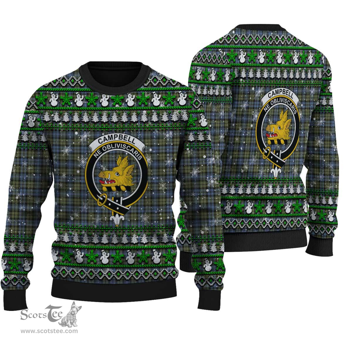 Scottish Campbell Faded Clan Crest Tartan Ugly Christmas Sweater - Plaid Family Ugly Sweater Scottish Plaid Tartan Plaid - ScotsTee - scotstee.com