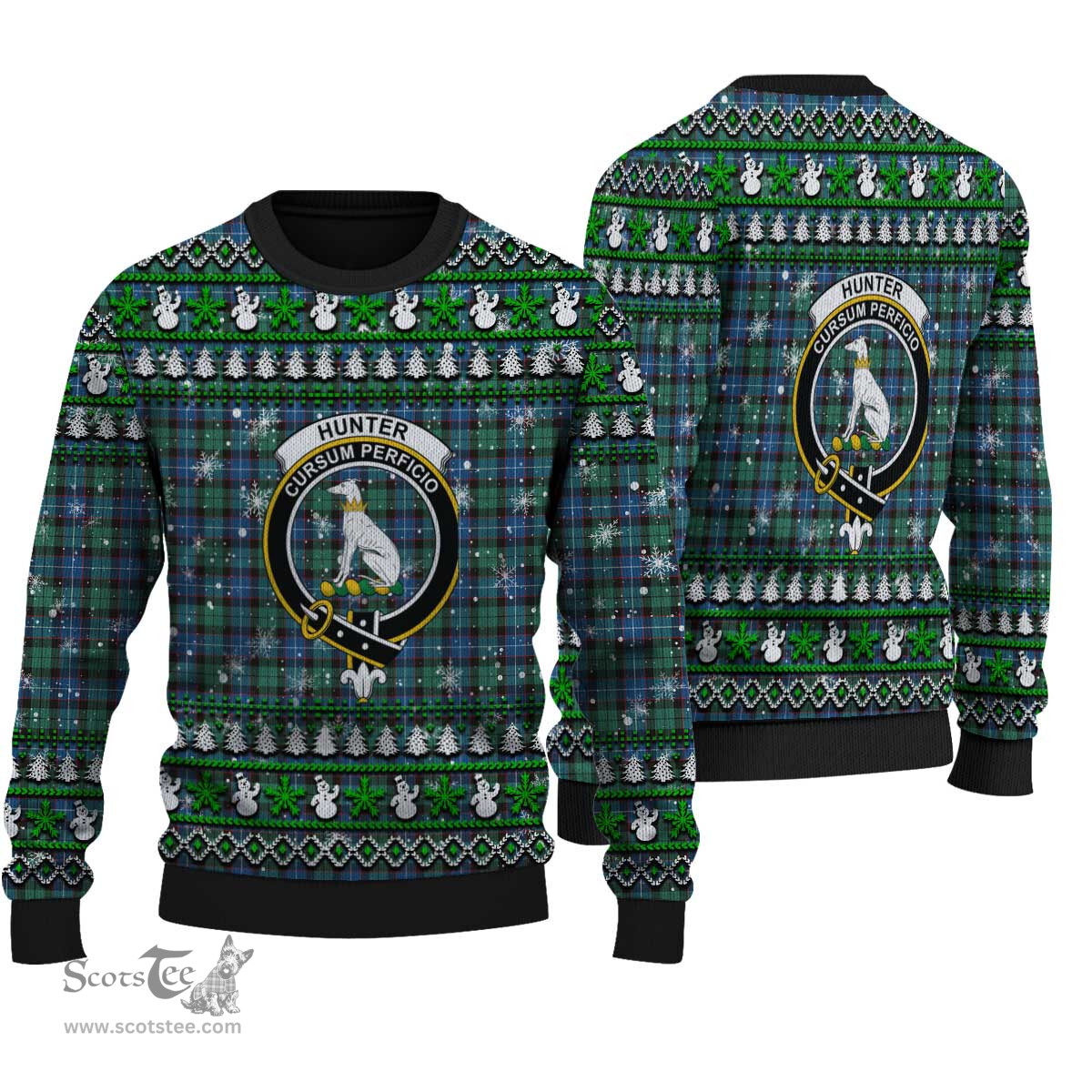 Scottish Hunter Ancient Clan Crest Tartan Ugly Christmas Sweater - Plaid Family Ugly Sweater Scottish Plaid Tartan Plaid - ScotsTee - scotstee.com