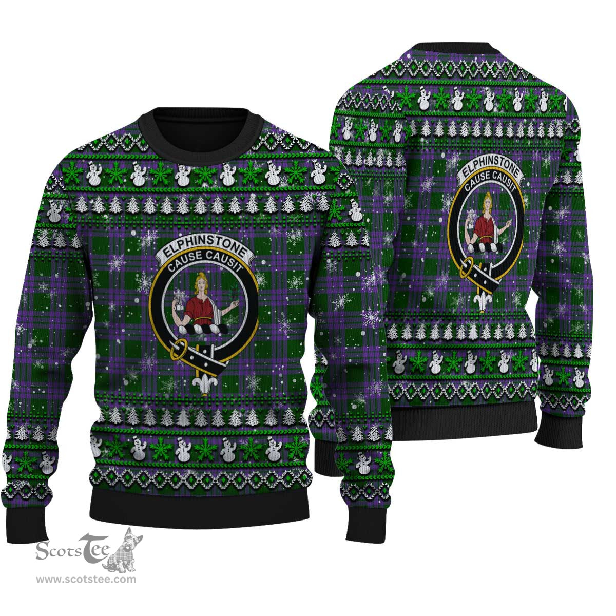 Scottish Elphinstone Clan Crest Tartan Ugly Christmas Sweater - Plaid Family Ugly Sweater Scottish Plaid Tartan Plaid - ScotsTee - scotstee.com