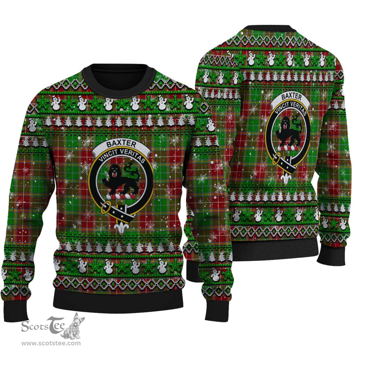 Scottish Baxter Modern Clan Crest Tartan Ugly Christmas Sweater - Plaid Family Ugly Sweater Scottish Plaid Tartan Plaid - ScotsTee - scotstee.com