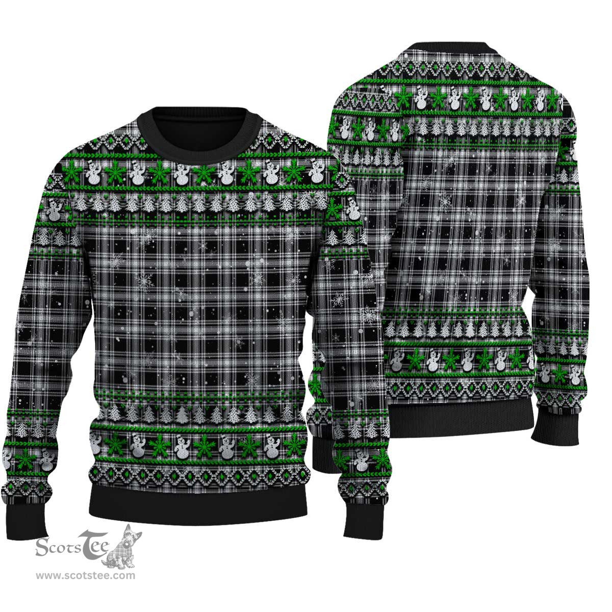 Scottish Menzies Black & White Modern Clan Tartan Ugly Christmas Sweater - Plaid Family Ugly Sweater Scottish Plaid Tartan Plaid - ScotsTee - scotstee.com