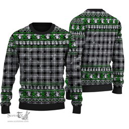 Scottish Menzies Black & White Modern Clan Tartan Ugly Christmas Sweater - Plaid Family Ugly Sweater Scottish Plaid Tartan Plaid - ScotsTee - scotstee.com