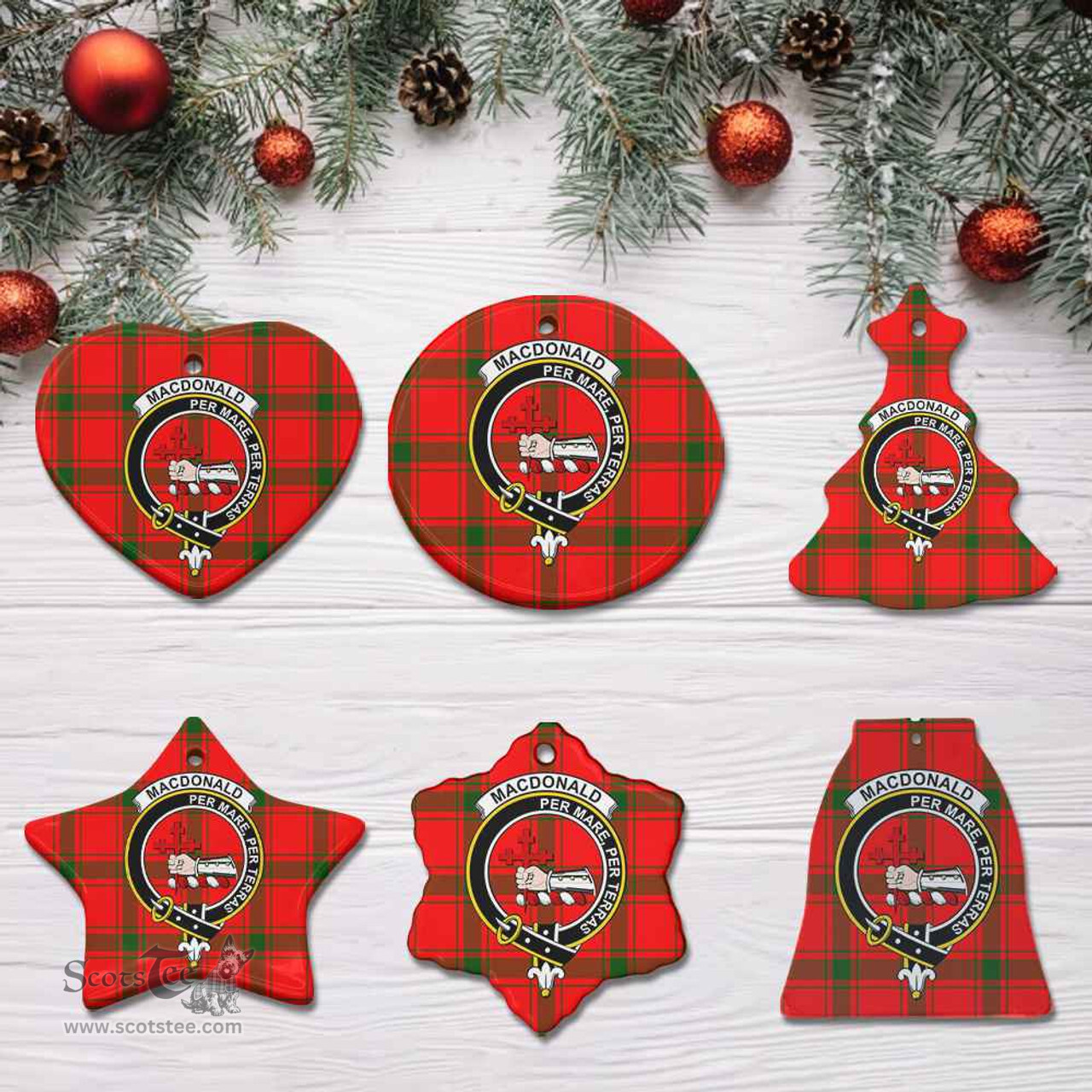 Scottish MacDonald (of Sleat) Clan Crest Tartan Ceramic Ornament - Combo set ScotsTee.com