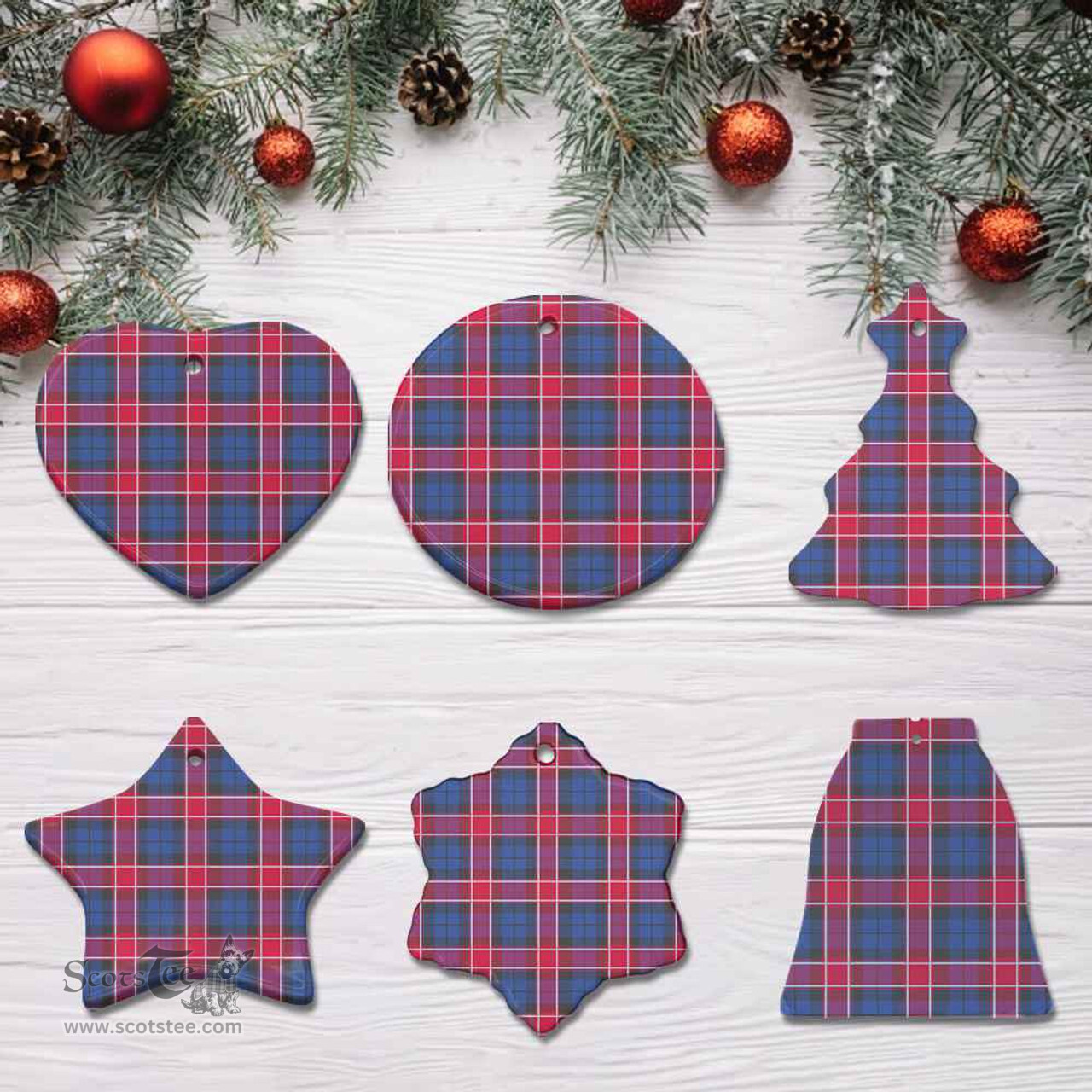 Scottish Graham of Menteith Red Clan Tartan Ceramic Ornament - Combo set ScotsTee.com