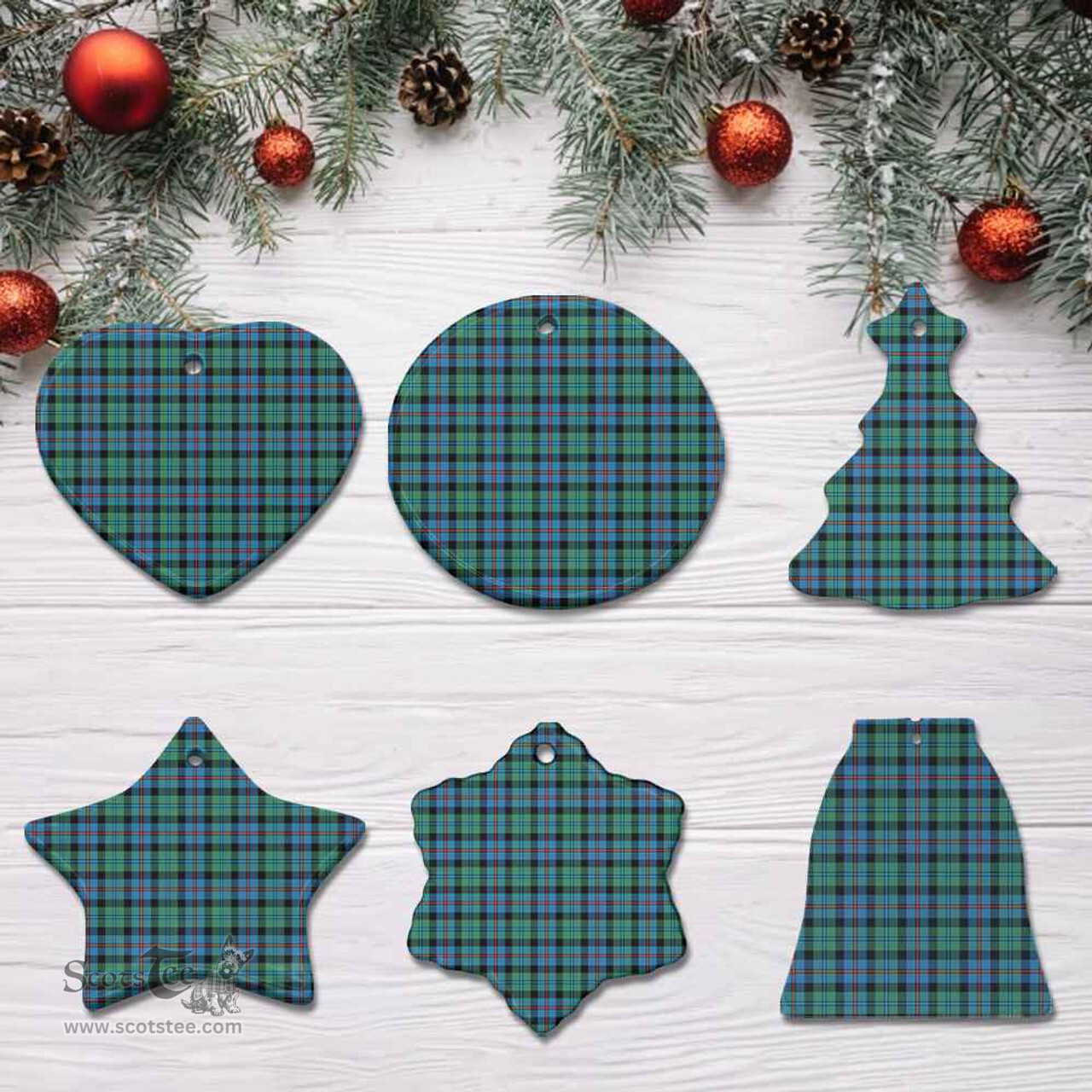 Scottish Campbell of Cawdor Ancient Clan Tartan Ceramic Ornament - Combo set ScotsTee.com