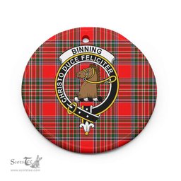 Scottish Binning of Wallifoord Clan Crest Tartan Ceramic Ornament - Combo set ScotsTee.com