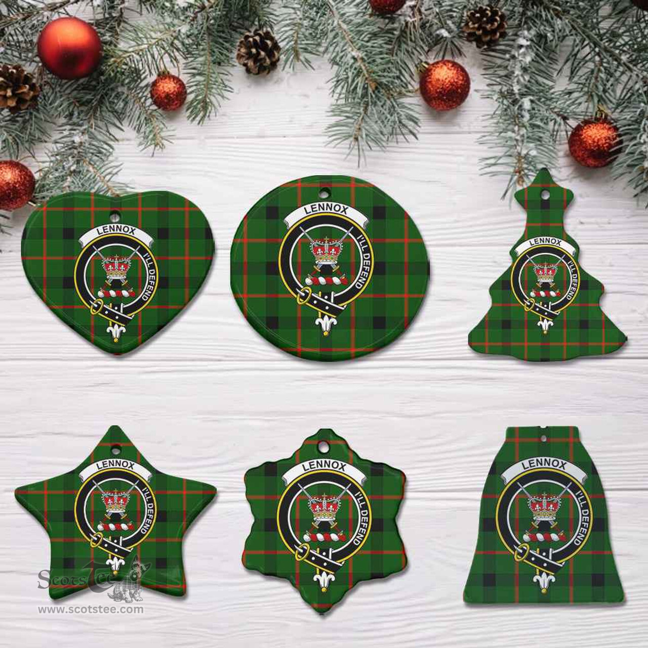 Scottish Lennox (Lennox Kincaid) Clan Crest Tartan Ceramic Ornament - Combo set ScotsTee.com