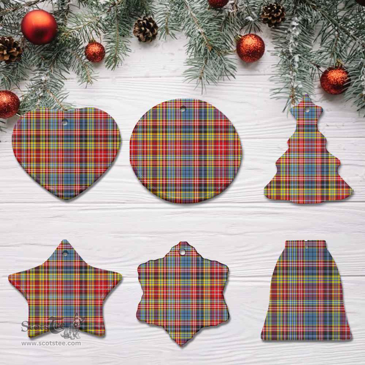 Scottish Ogilvie of Airlie Ancient Clan Tartan Ceramic Ornament - Combo set ScotsTee.com