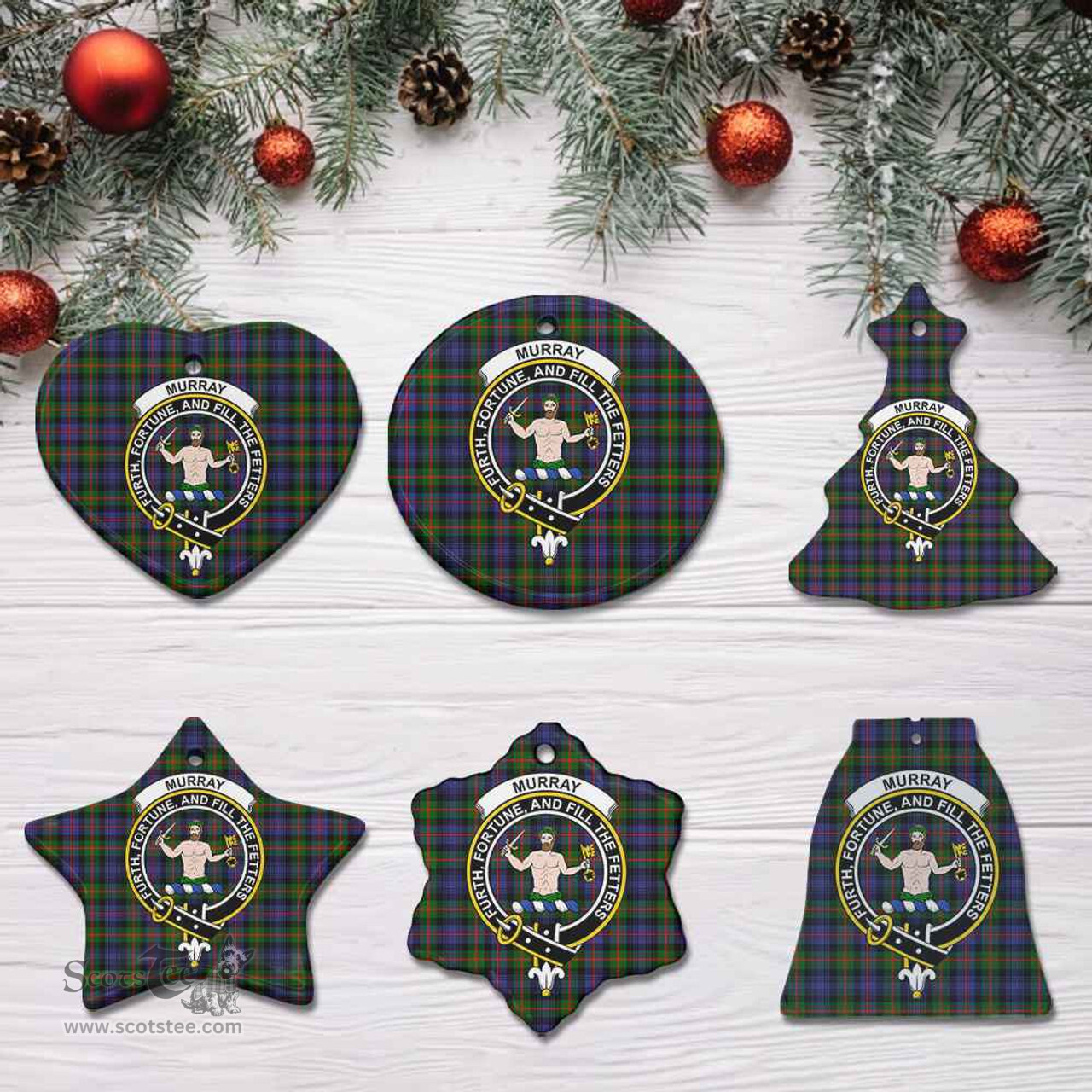 Scottish Murray (of Atholl) Clan Crest Tartan Ceramic Ornament - Combo set ScotsTee.Com